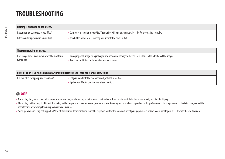 Troubleshooting | LG UltraFine 27MD5KL-B 27" 16:9 5K IPS Monitor User Manual | Page 26 / 31