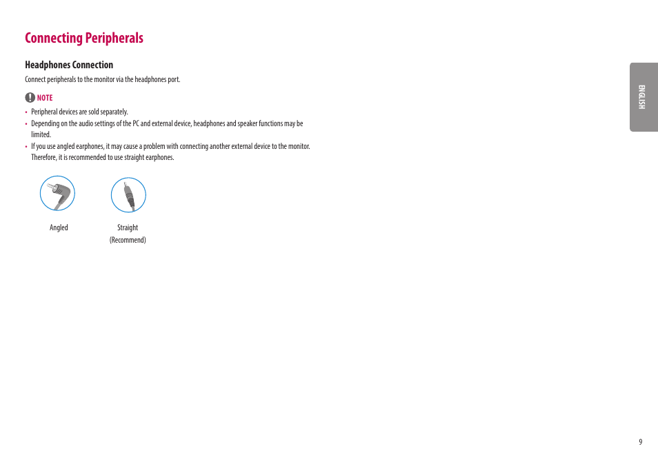 Connecting peripherals | LG UltraWide 25.7" HDR Monitor User Manual | Page 9 / 39