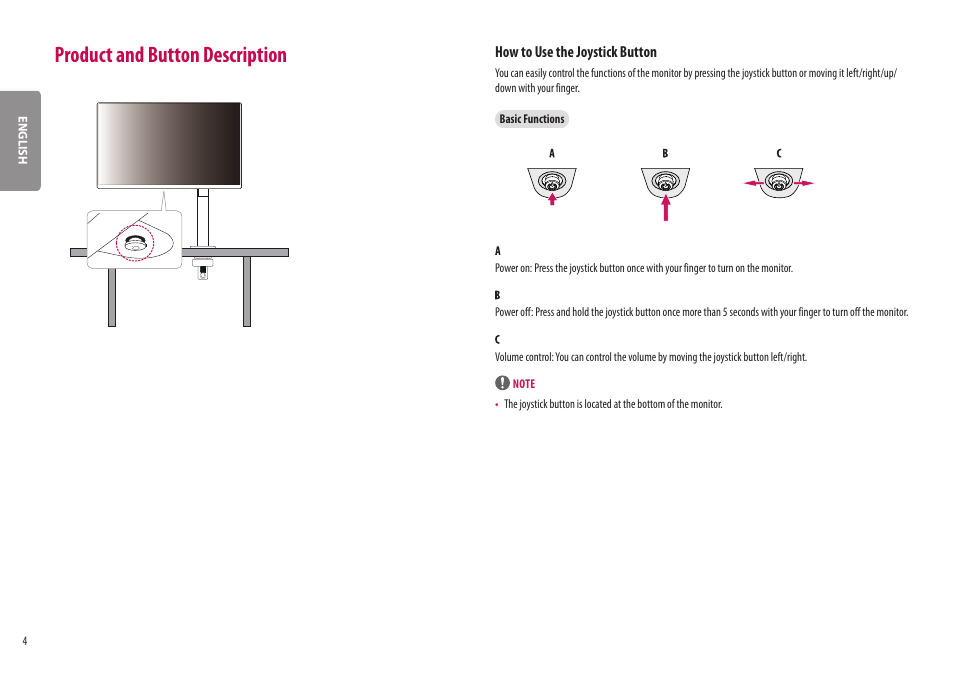 Product and button description | LG UltraWide 37.5" QHD+ HDR Curved Monitor User Manual | Page 4 / 35