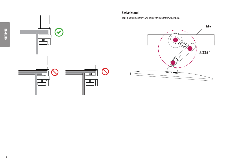 Swivel stand | LG UltraWide 37.5" QHD+ HDR Curved Monitor User Manual | Page 8 / 35