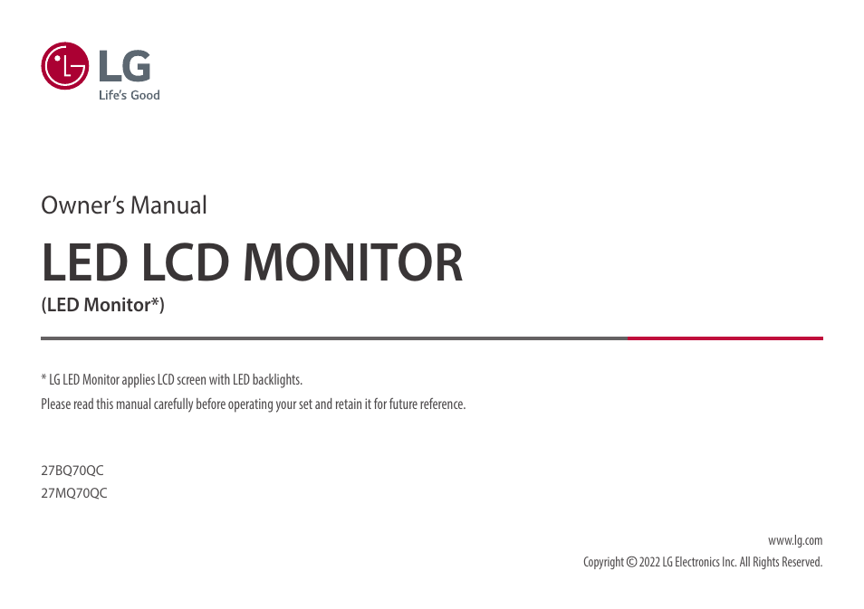 LG Libero 27MQ70QC-S 27" 1440p HDR Monitor with Detachable Webcam User Manual | 29 pages