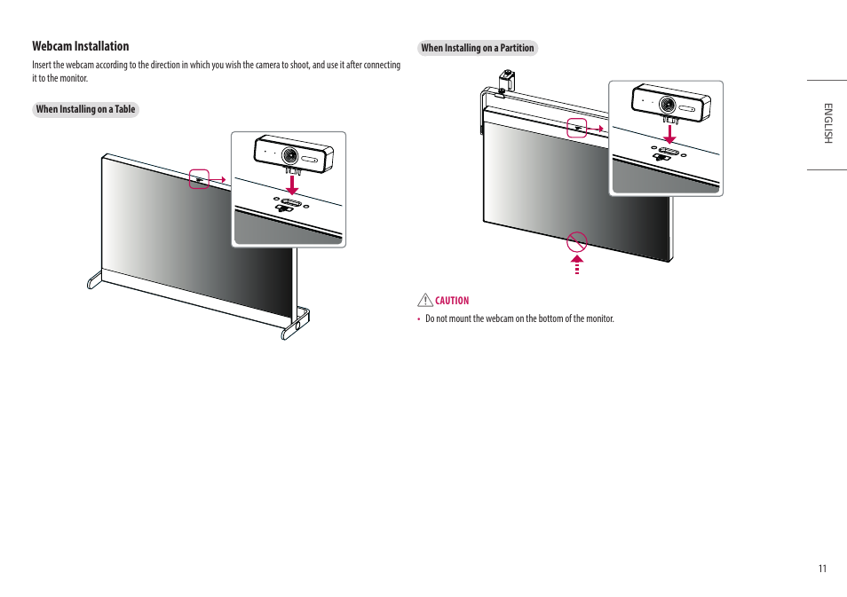 Webcam installation | LG Libero 27MQ70QC-S 27" 1440p HDR Monitor with Detachable Webcam User Manual | Page 11 / 29