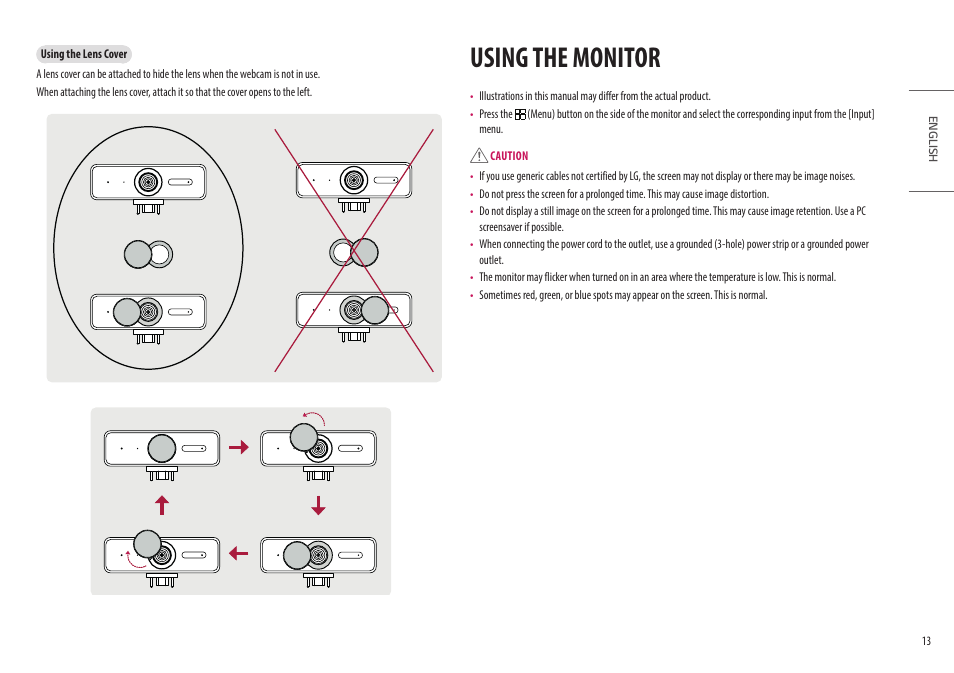 Using the monitor | LG Libero 27MQ70QC-S 27" 1440p HDR Monitor with Detachable Webcam User Manual | Page 13 / 29