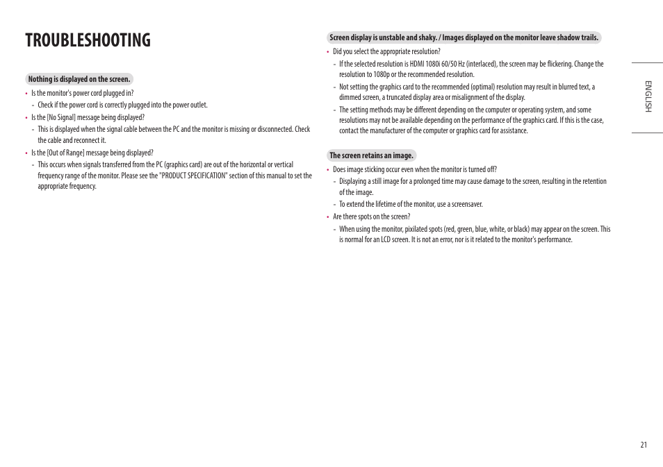 Troubleshooting | LG Libero 27MQ70QC-S 27" 1440p HDR Monitor with Detachable Webcam User Manual | Page 21 / 29