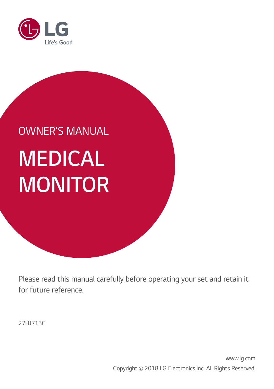 LG 27HJ713C-B 27" 16:9 8MP IPS Clinical Review Monitor User Manual | 43 pages