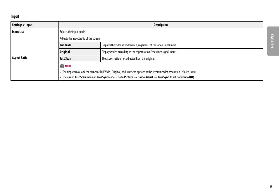 Input | LG 27QN600-B 27" 16:9 FreeSync QHD IPS Monitor User Manual | Page 13 / 29