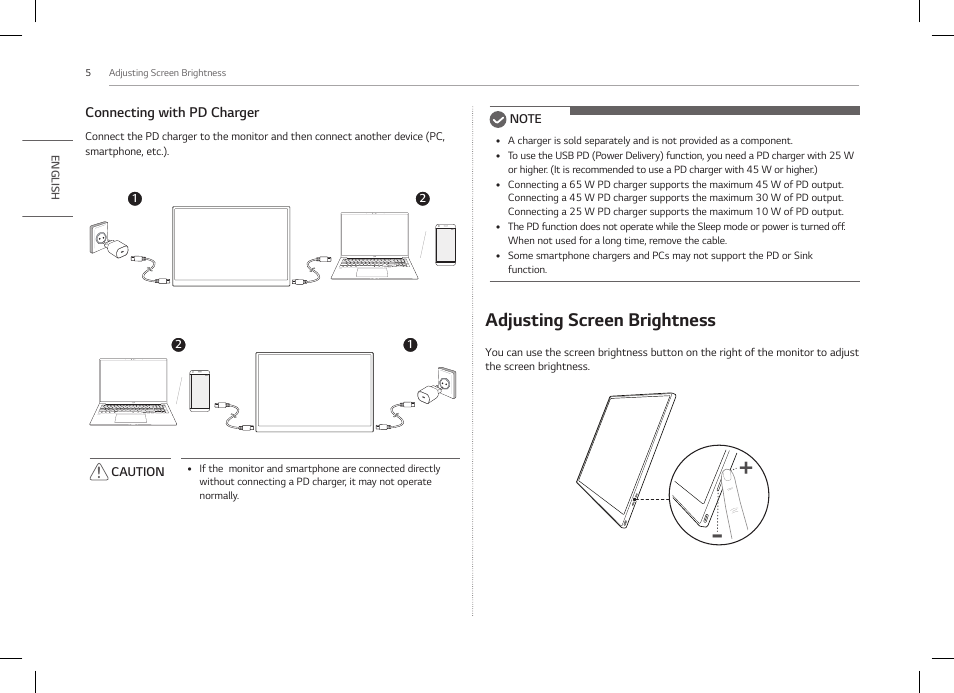 Adjusting screen brightness | LG gram +view 16" QHD+ Portable Monitor (Silver) User Manual | Page 6 / 12