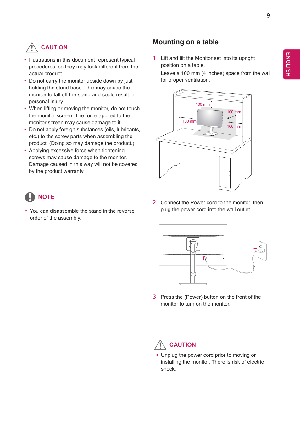 Mounting on a table | LG 24BK750Y-B 24" 16:9 IPS Monitor User Manual | Page 10 / 29