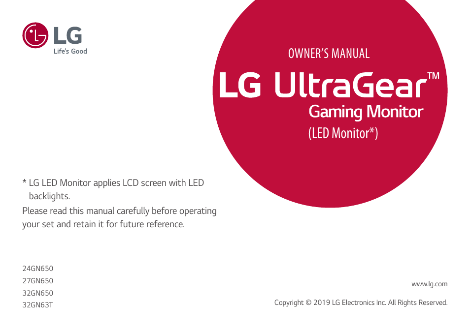 LG UltraGear 24GN650-B 24" 16:9 FreeSync 144 Hz Full HD HDR IPS Gaming Monitor User Manual | 54 pages