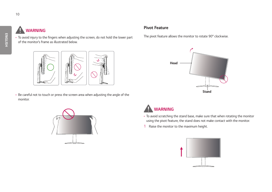 Pivot feature | LG UltraGear 24GN650-B 24" 16:9 FreeSync 144 Hz Full HD HDR IPS Gaming Monitor User Manual | Page 10 / 54