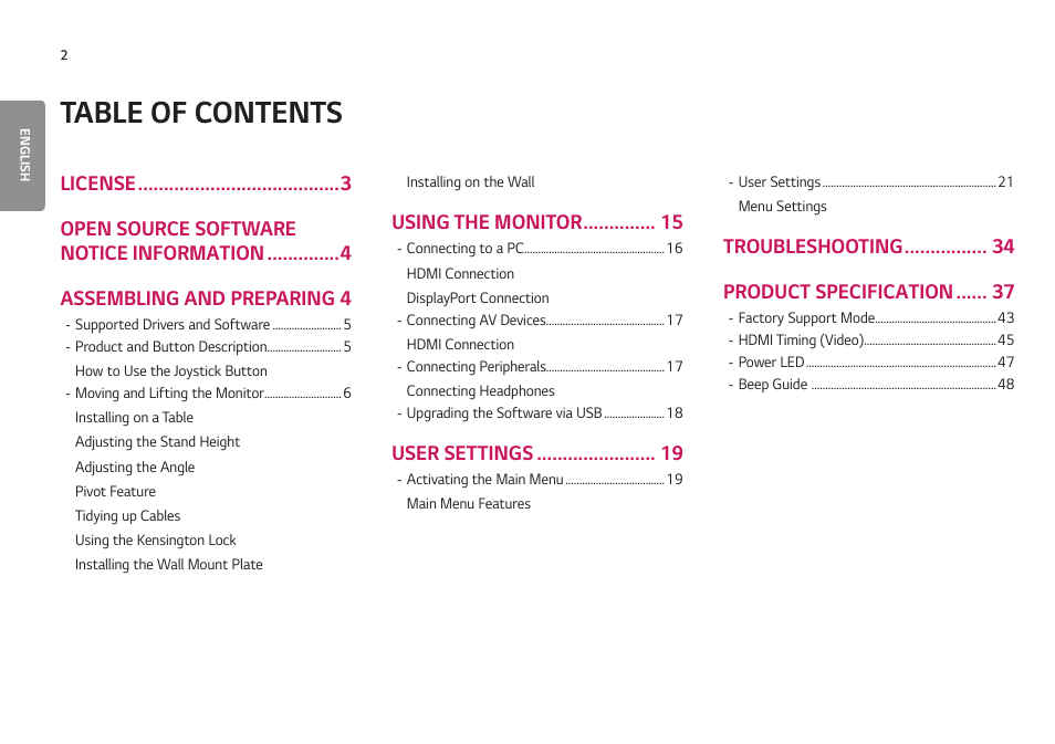 LG UltraGear 24GN650-B 24" 16:9 FreeSync 144 Hz Full HD HDR IPS Gaming Monitor User Manual | Page 2 / 54