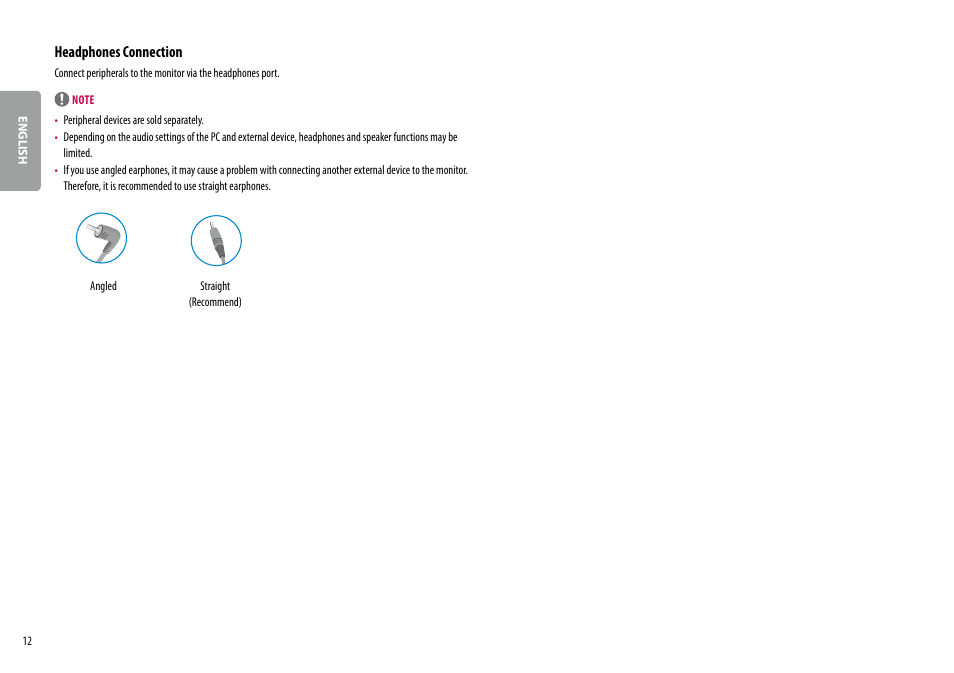 Headphones connection | LG 27BK67U-B 27" 16:9 4K UHD FreeSync IPS Monitor User Manual | Page 12 / 29