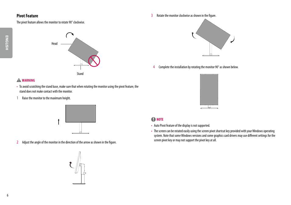 Pivot feature | LG 27BK67U-B 27" 16:9 4K UHD FreeSync IPS Monitor User Manual | Page 6 / 29