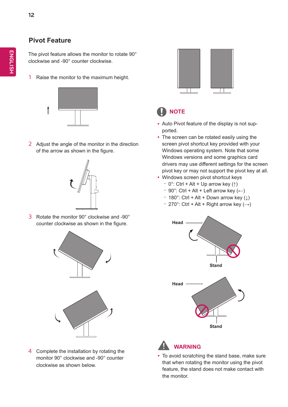 Pivot feature | LG 27BK550Y-I 27" Monitor (Black) User Manual | Page 12 / 31