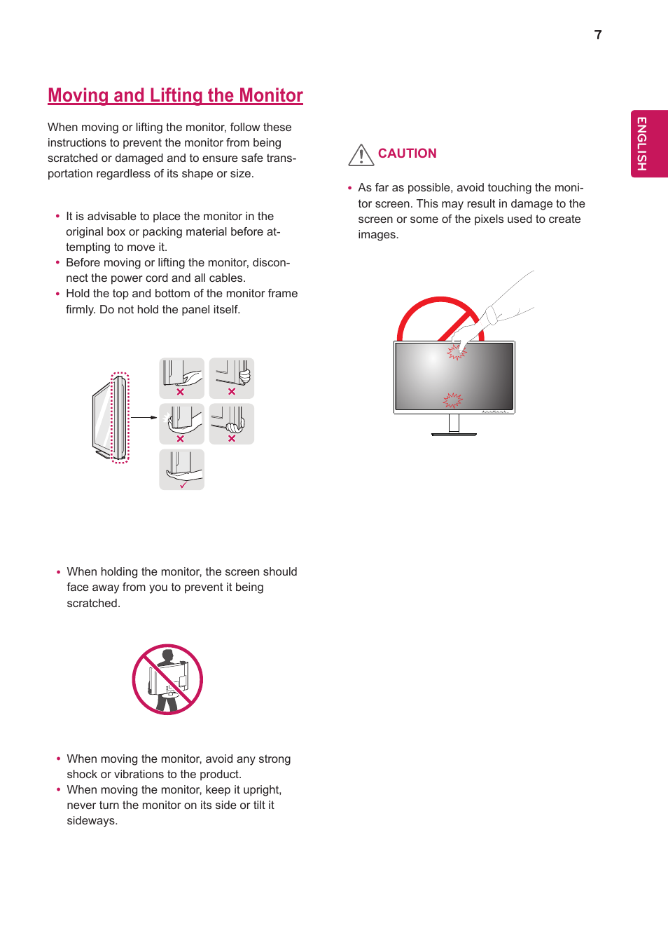 Moving and lifting the monitor | LG 27BK550Y-I 27" Monitor (Black) User Manual | Page 7 / 31