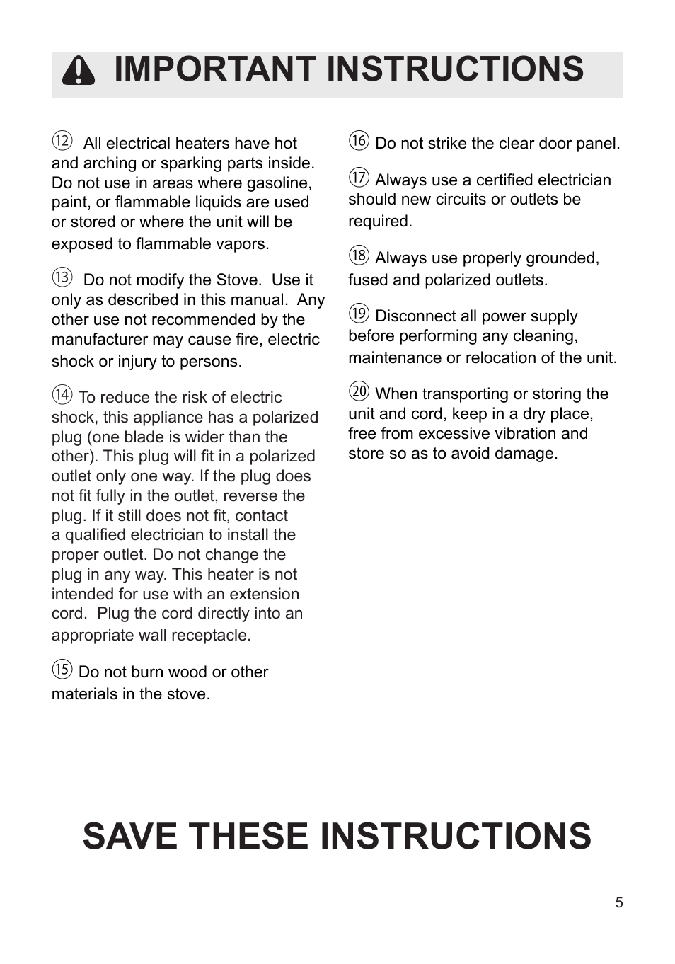 Save these instructions, Important instructions | Dimplex DS5804CM User Manual | Page 5 / 16