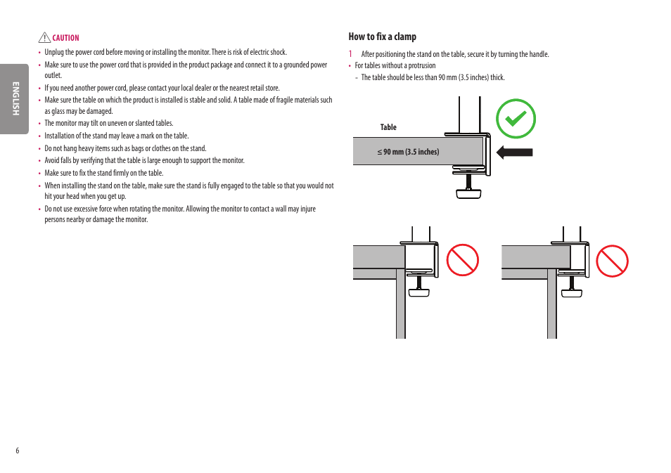 How to fix a clamp | LG BP88CN-B 34" 1440p HDR Curved Monitor User Manual | Page 6 / 33