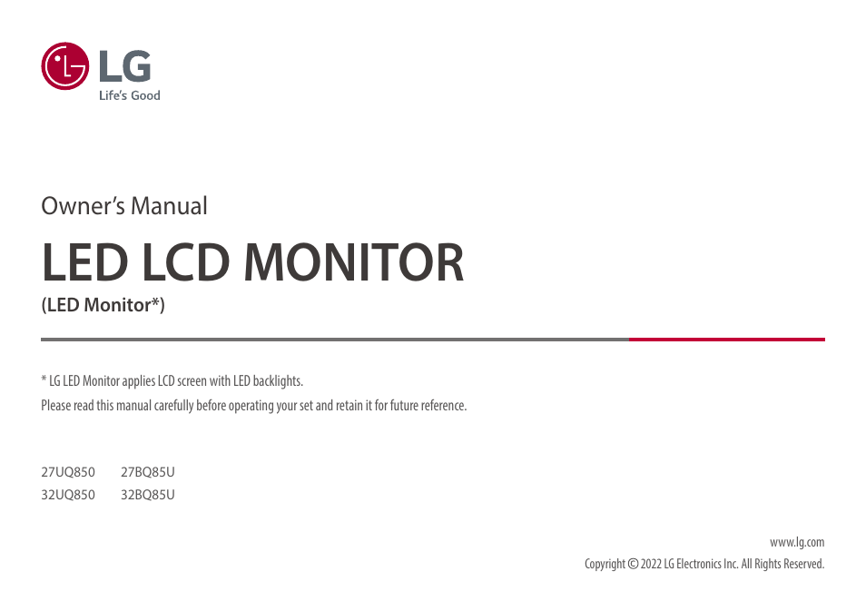 LG UltraFine 27" 4K HDR Monitor User Manual | 33 pages