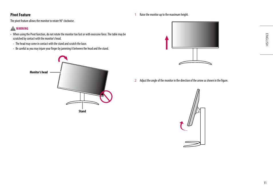 Pivot feature | LG UltraFine 27" 4K HDR Monitor User Manual | Page 11 / 33