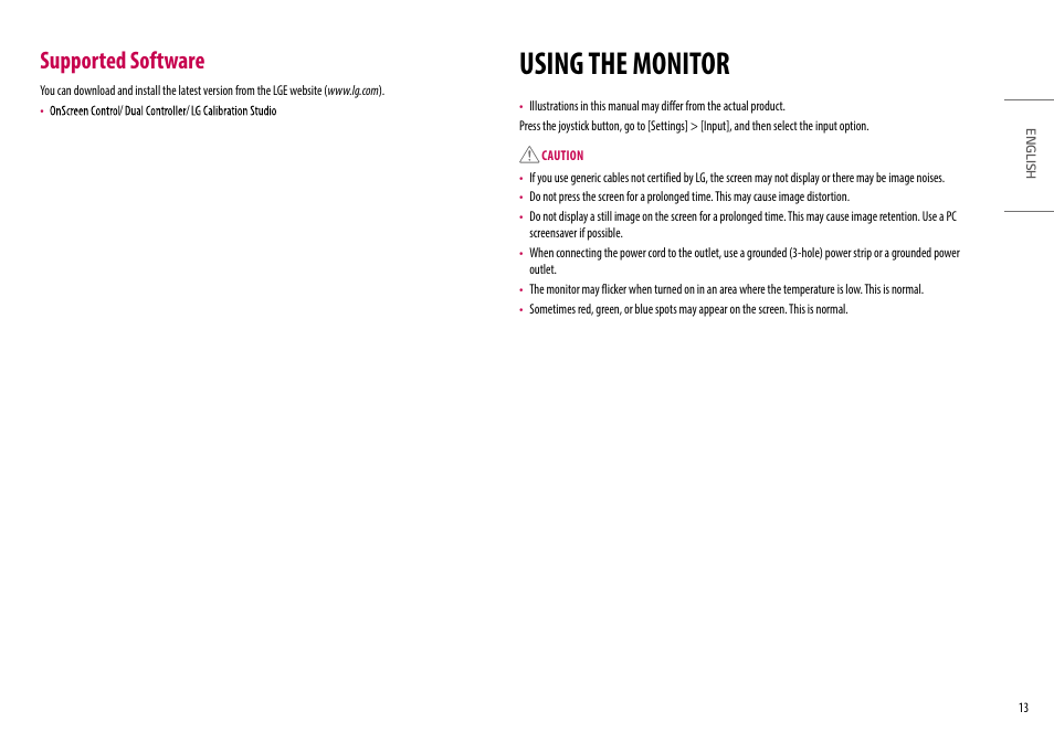 Supported software, Using the monitor | LG UltraFine 27" 4K HDR Monitor User Manual | Page 13 / 33