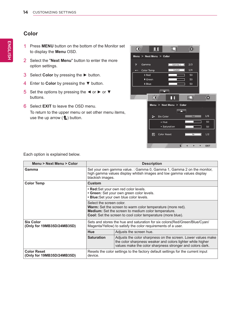 Color | LG 24BP450Y-I 23.8" Monitor (TAA) User Manual | Page 14 / 26