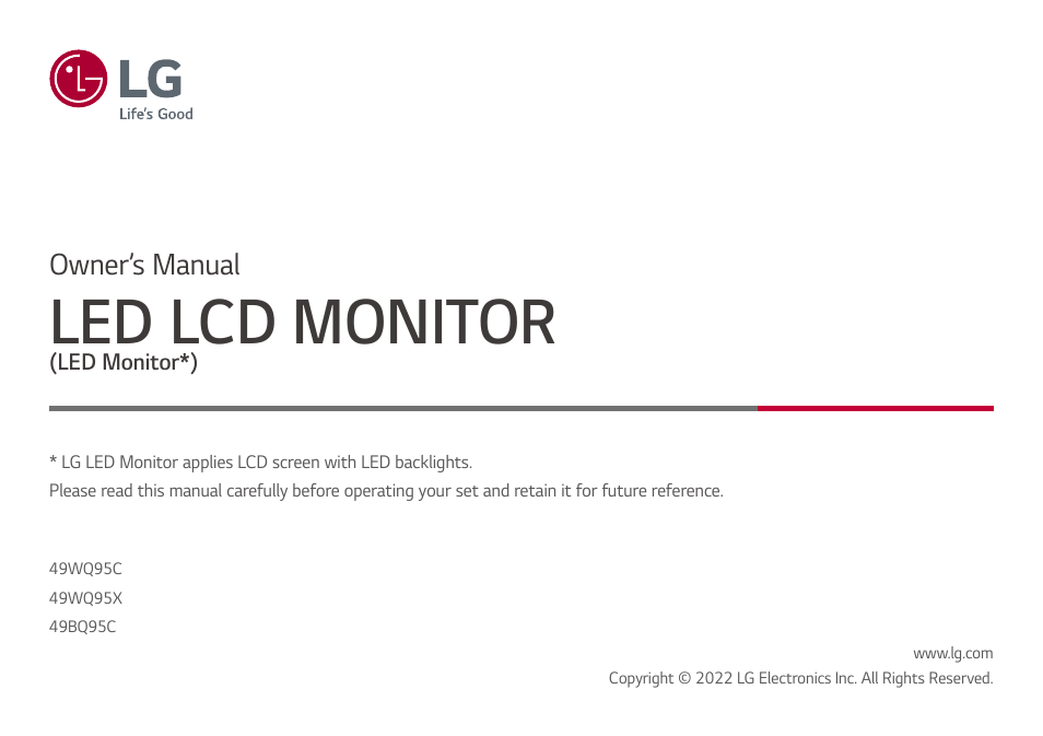 LG UltraWide 49WQ95C-W 49" Dual QHD HDR 144 Hz Curved Monitor User Manual | 31 pages