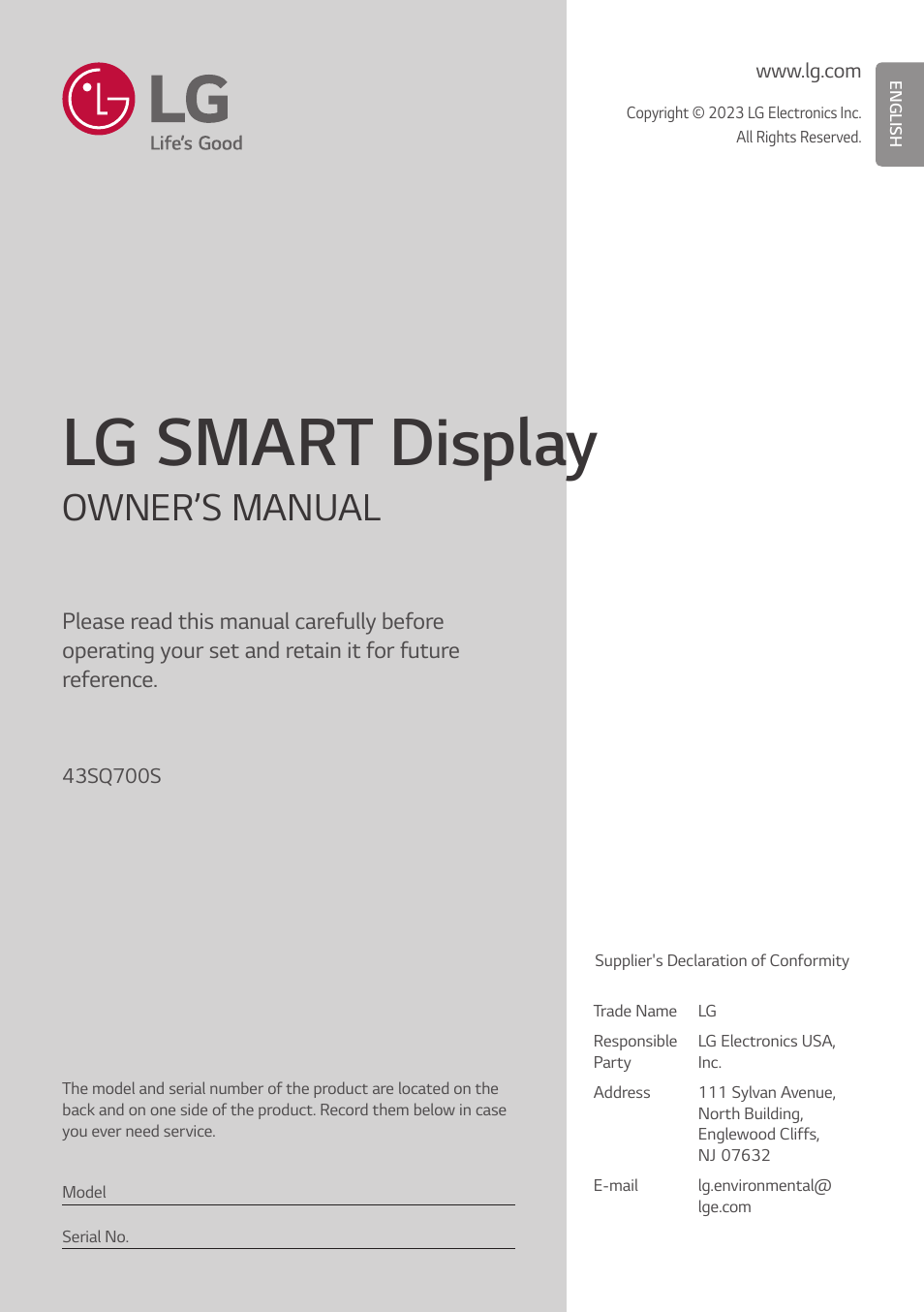 LG 43SQ700S-W 42.5" 4K HDR Monitor (White) User Manual | 21 pages