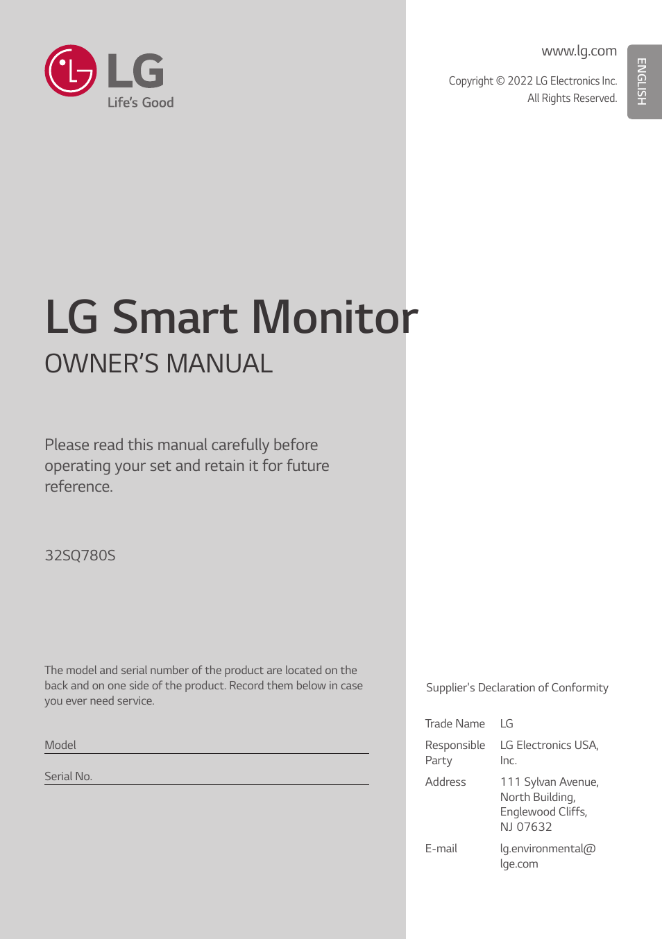 LG SQ780S-W 31.5" 4K Smart Monitor with webOS and Ergo Stand User Manual | 23 pages