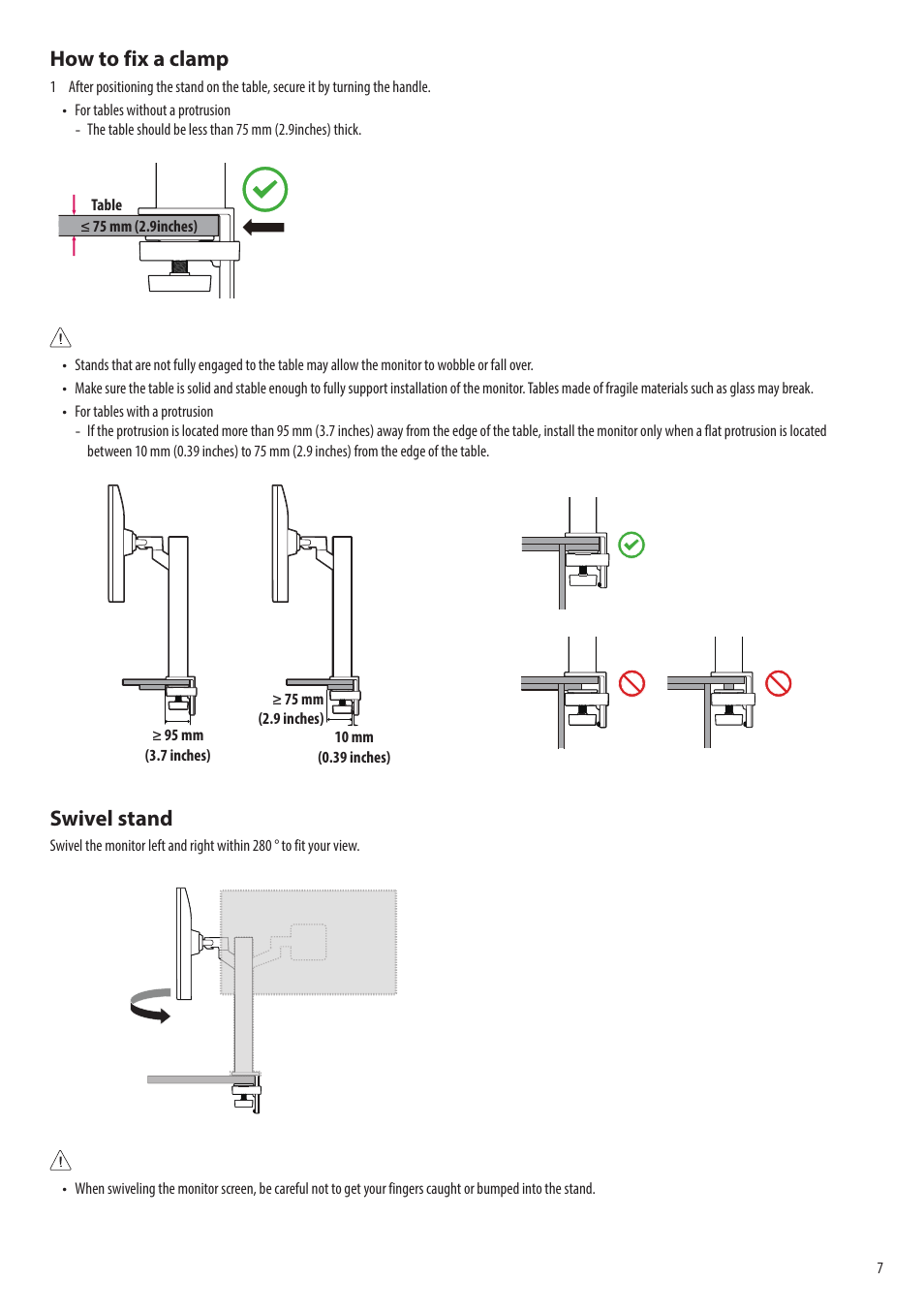 How to fix a clamp, Swivel stand | LG SQ780S-W 31.5" 4K Smart Monitor with webOS and Ergo Stand User Manual | Page 7 / 23