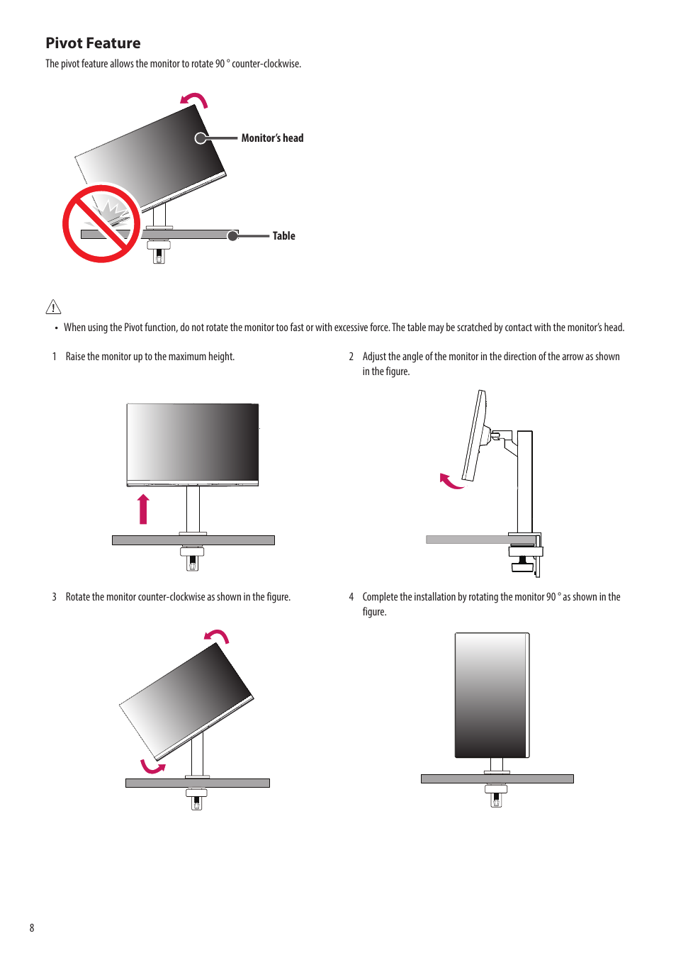 Pivot feature | LG SQ780S-W 31.5" 4K Smart Monitor with webOS and Ergo Stand User Manual | Page 8 / 23