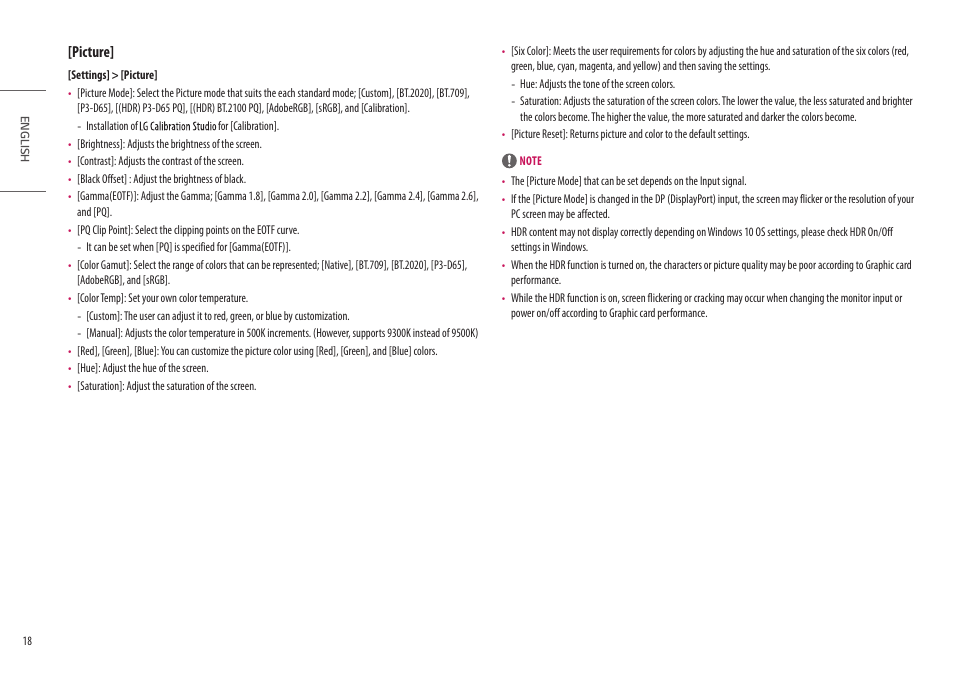 Picture | LG UltraFine 27BP95E-B 27" 4K HDR Monitor User Manual | Page 18 / 31