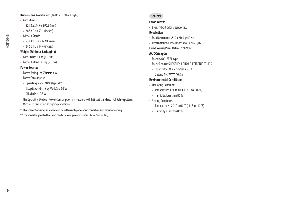 LG UltraFine 27BP95E-B 27" 4K HDR Monitor User Manual | Page 24 / 31