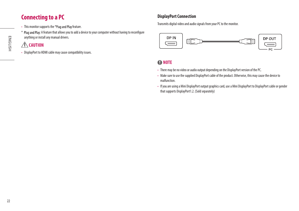 Connecting to a pc | LG 32HQ713D-B 31.5" 8MP 4K Diagnostic Monitor User Manual | Page 22 / 42