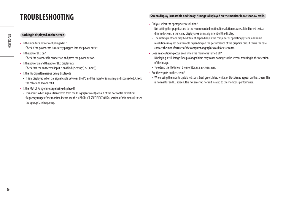 Troubleshooting | LG 32HQ713D-B 31.5" 8MP 4K Diagnostic Monitor User Manual | Page 36 / 42