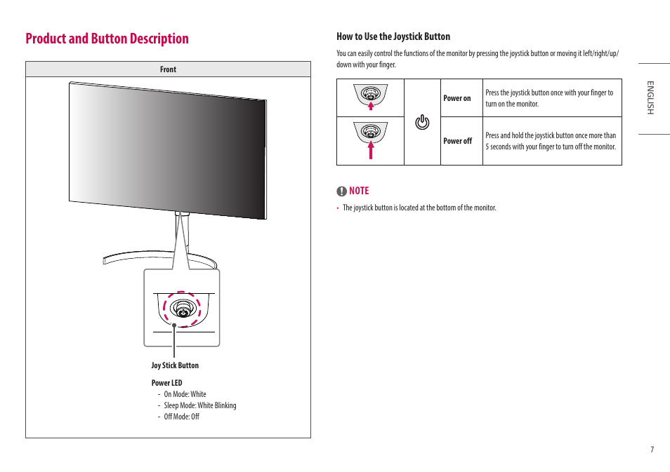 Product and button description | LG 32HL512D-B 31.5" 8MP Color Diagnostic 16:9 4K HDR IPS Monitor User Manual | Page 7 / 42