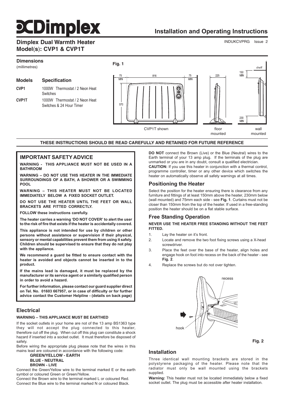 Dimplex CVP1 User Manual | 4 pages