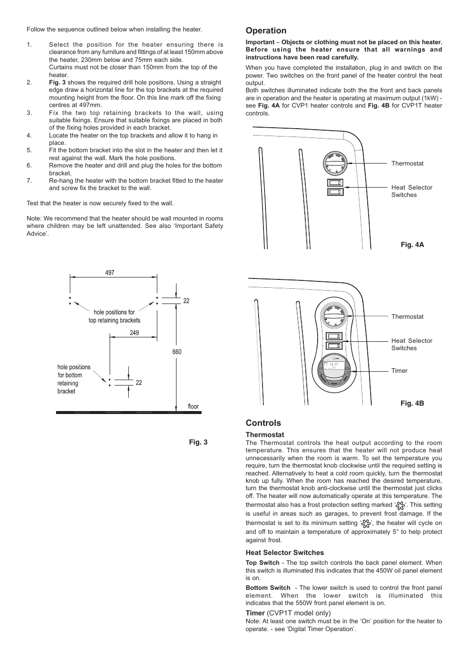 Operation, Controls | Dimplex CVP1 User Manual | Page 2 / 4