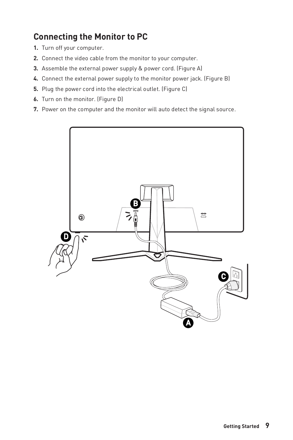 Connecting the monitor to pc | MSI G321CU 31.5" 4K HDR 144 Hz Curved Gaming Monitor User Manual | Page 9 / 27