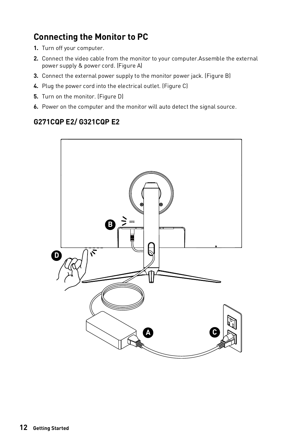 Connecting the monitor to pc | MSI G271C E2 27" 170 Hz Curved Gaming Monitor User Manual | Page 12 / 33