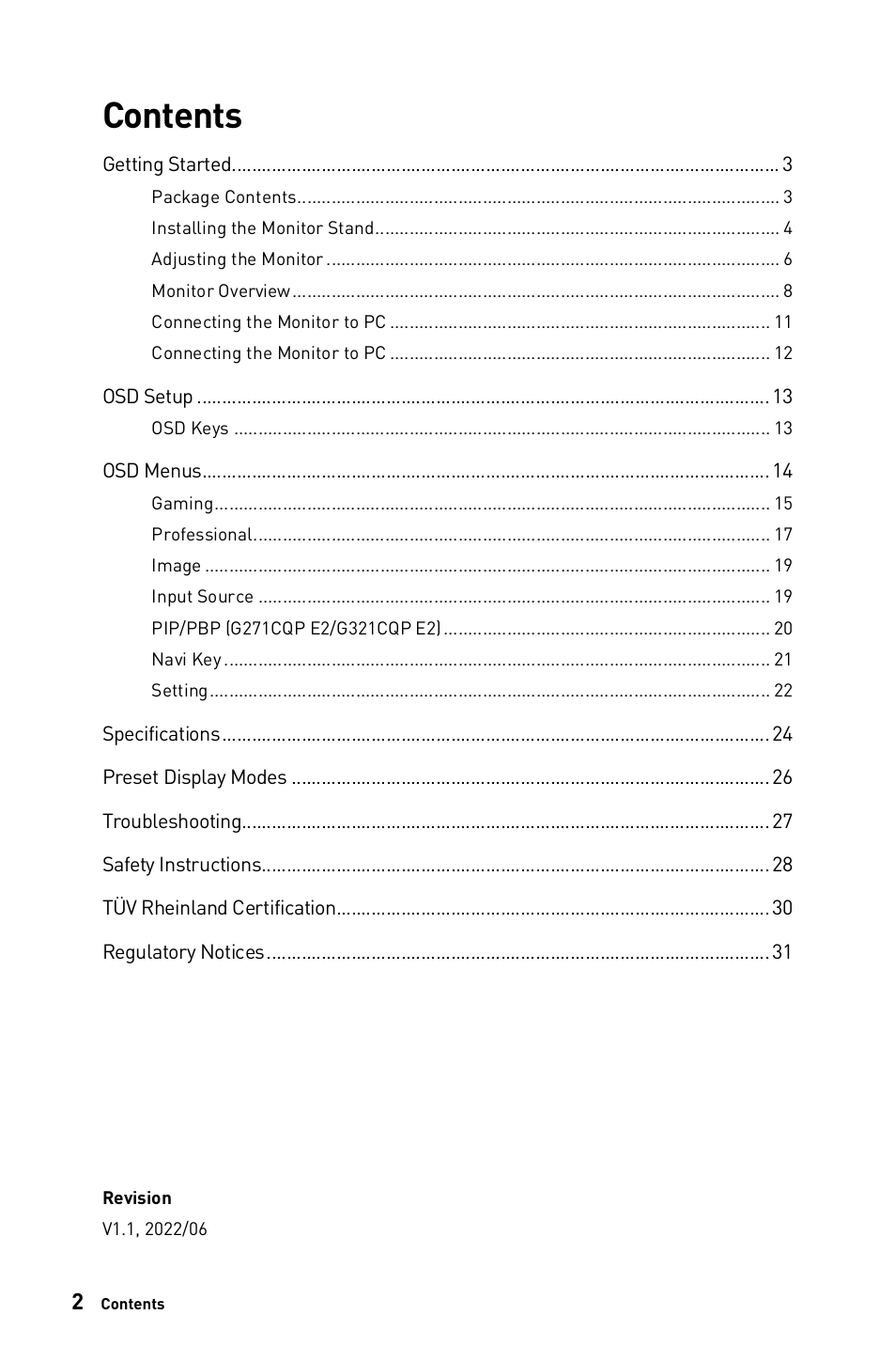 MSI G271C E2 27" 170 Hz Curved Gaming Monitor User Manual | Page 2 / 33