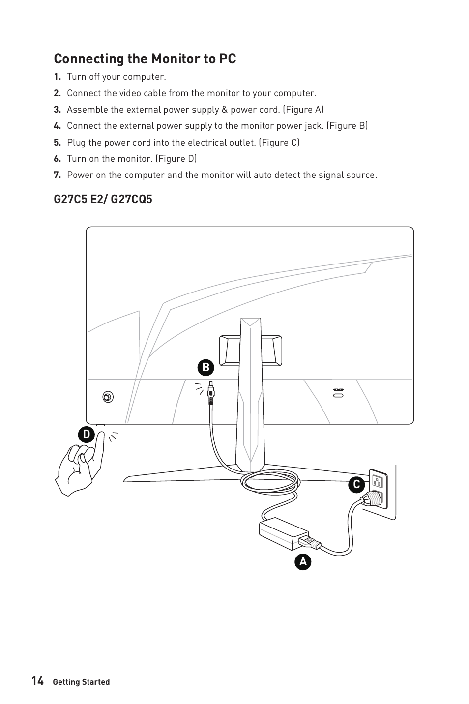 Connecting the monitor to pc | MSI G27C6 E2 27" 170 Hz Curved Gaming Monitor User Manual | Page 14 / 37