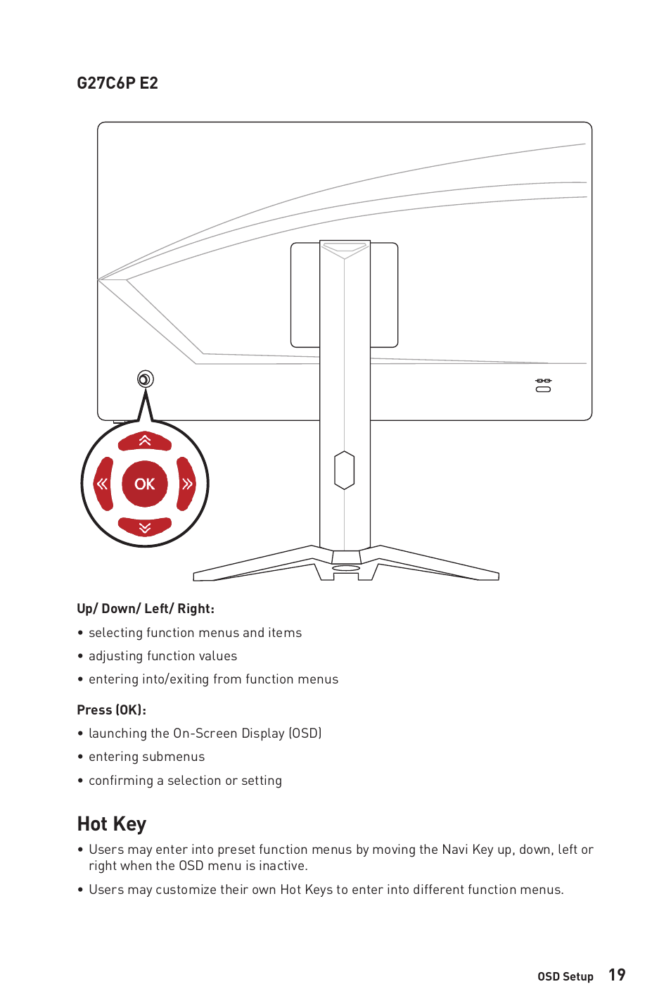 Hot key, G27c6p e2 | MSI G27C6 E2 27" 170 Hz Curved Gaming Monitor User Manual | Page 19 / 37