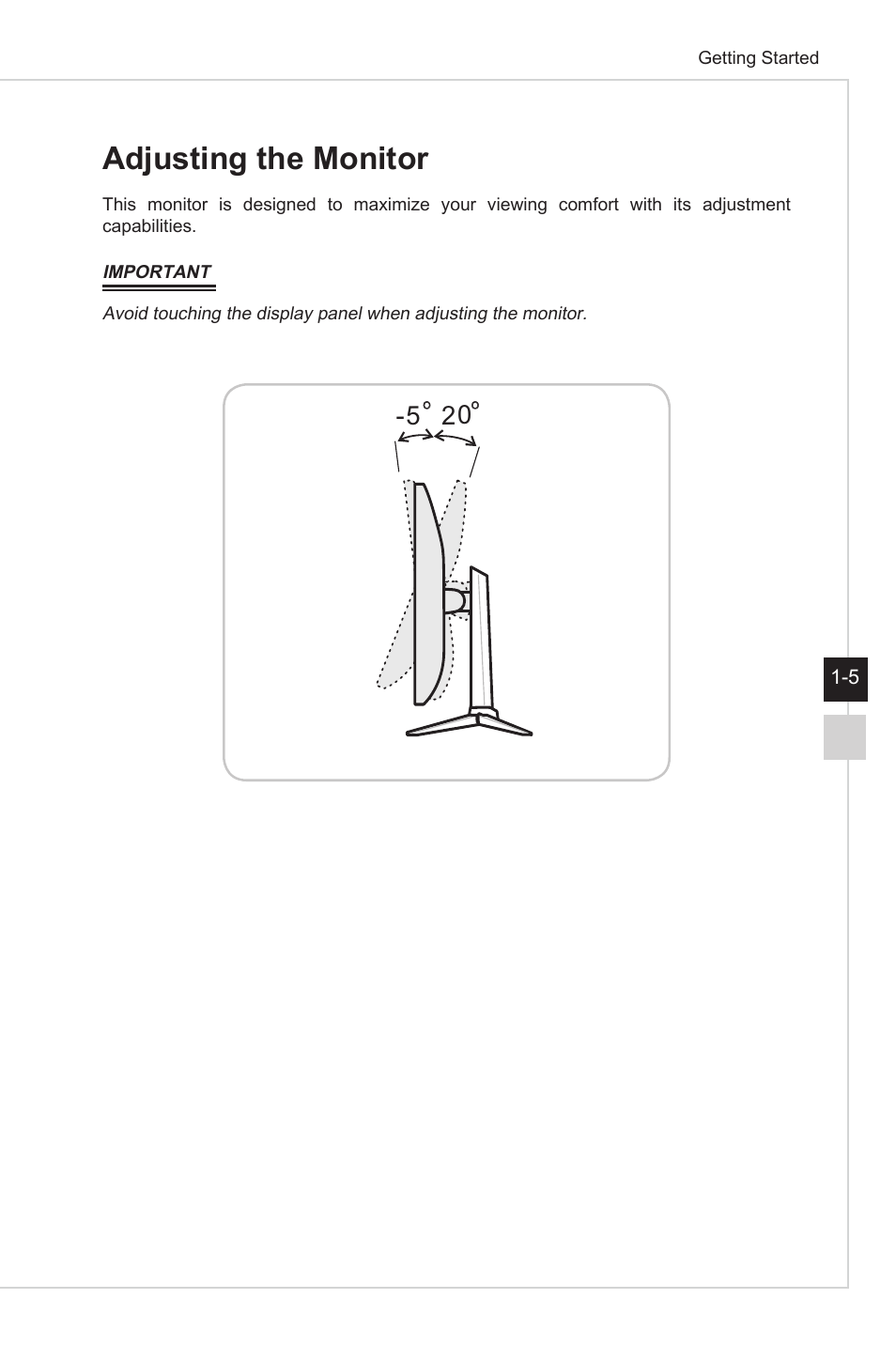 Adjusting the monitor | MSI Optix G27C4 E2 27" Curved 170 Hz Gaming Monitor User Manual | Page 13 / 34