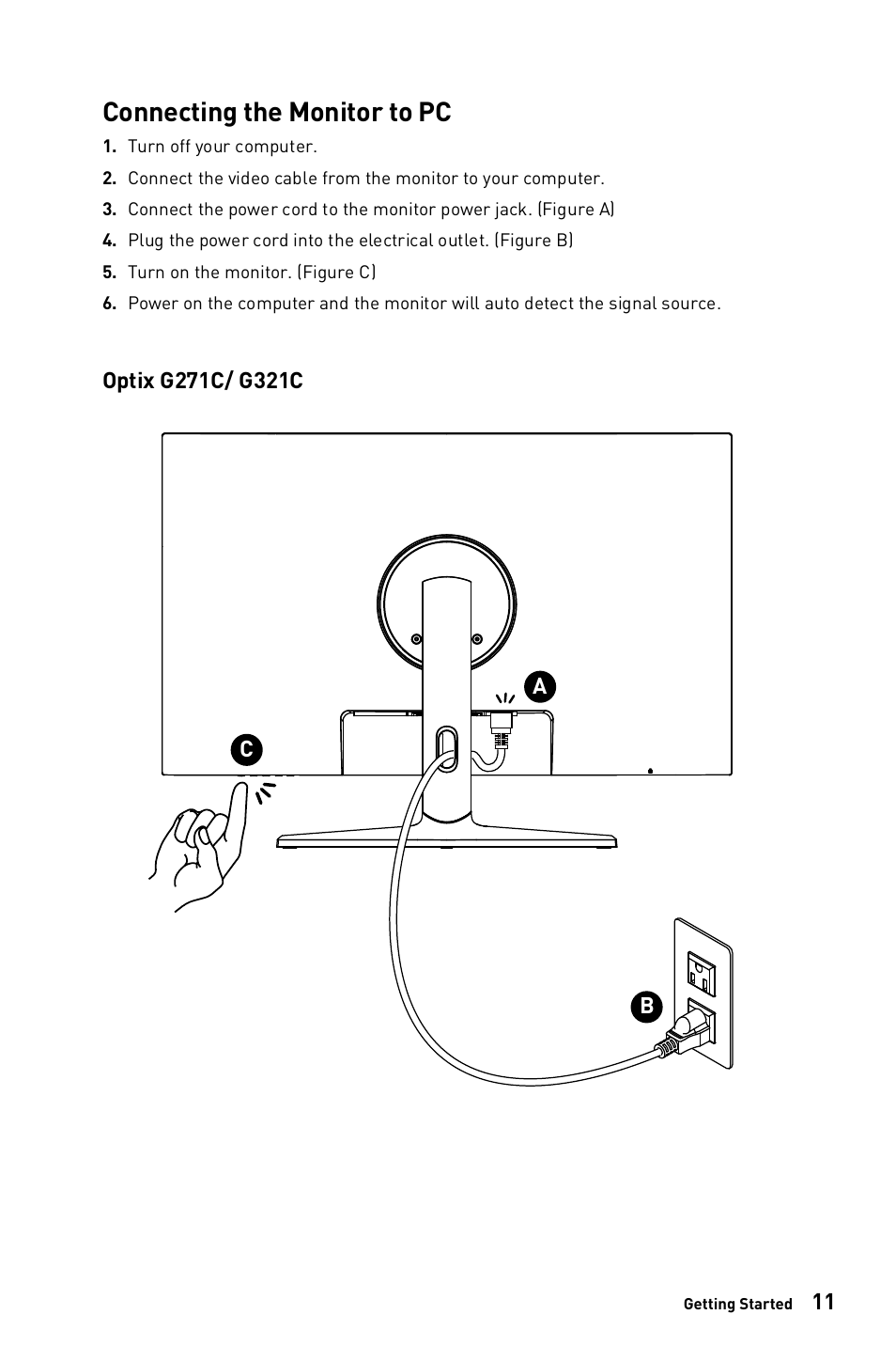 Connecting the monitor to pc | MSI Optix G271CQP E2 27" 1440p 170 Hz Curved Gaming Monitor User Manual | Page 11 / 33