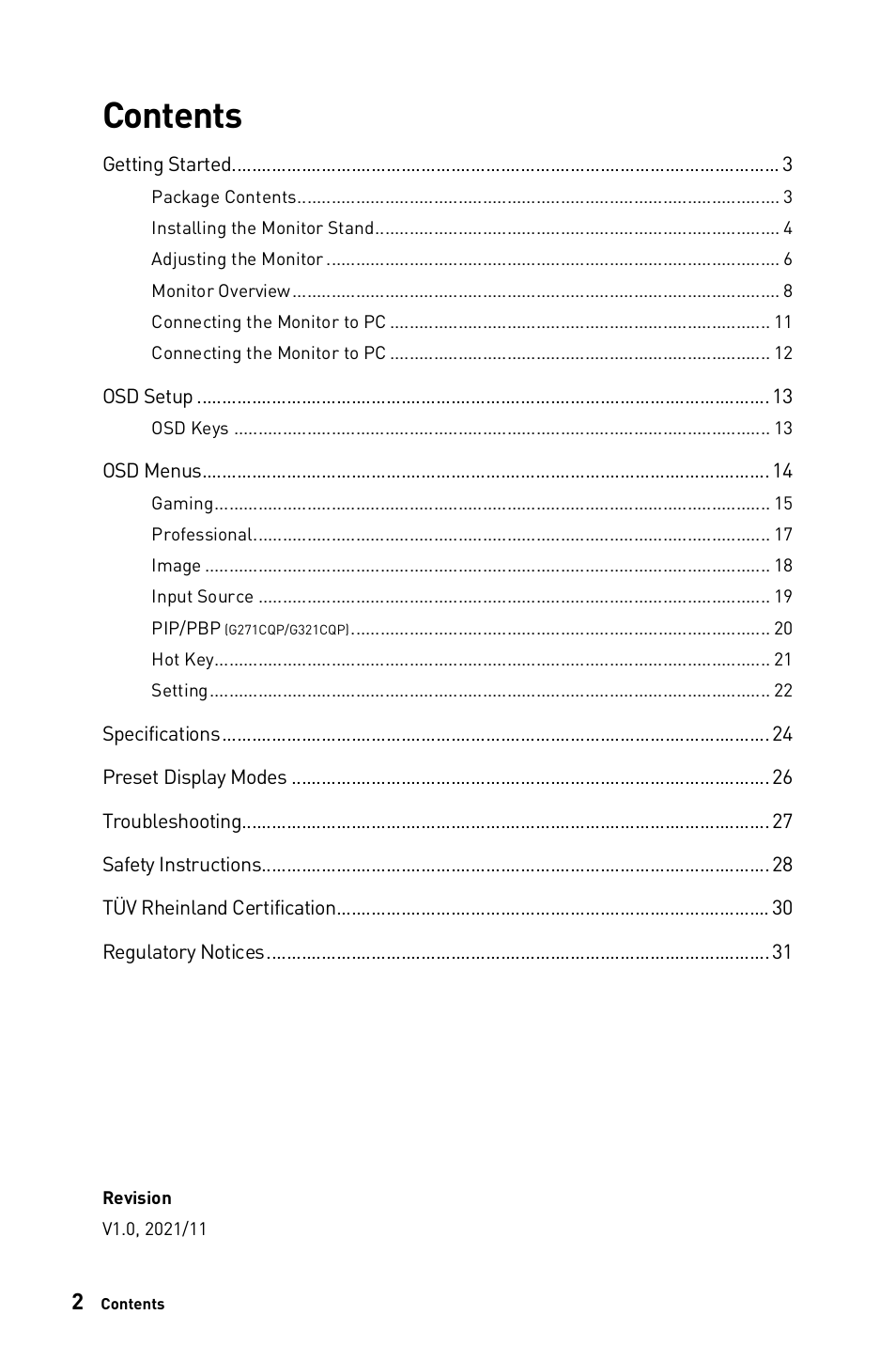 MSI Optix G271CQP E2 27" 1440p 170 Hz Curved Gaming Monitor User Manual | Page 2 / 33