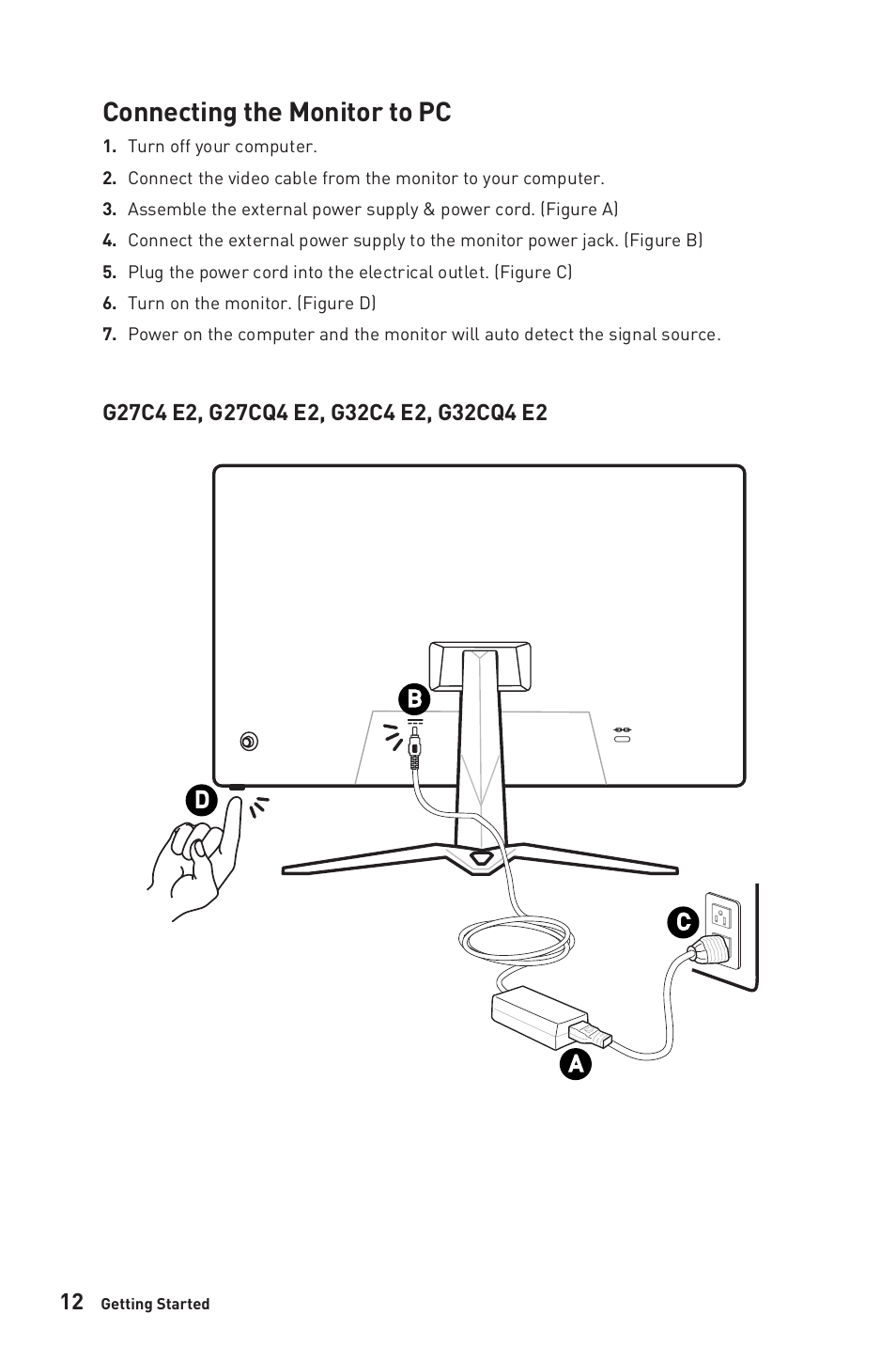 Connecting the monitor to pc | MSI G32CQ4 E2 31.5" 1440p 170 Hz Curved Gaming Monitor User Manual | Page 12 / 35