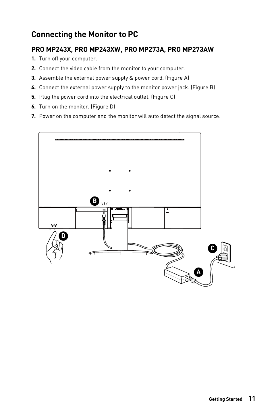Connecting the monitor to pc | MSI 27" PRO MP273AW Monitor (Matte White) User Manual | Page 11 / 30
