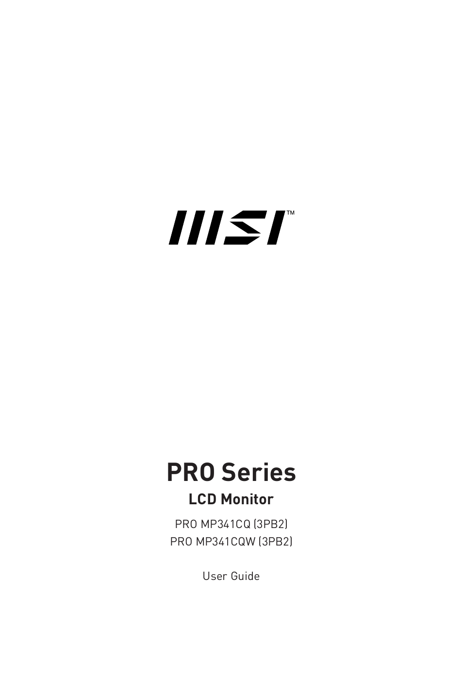 MSI PRO MP341CQW 34" 1440p 100 Hz Ultrawide Business Monitor (White) User Manual | 23 pages
