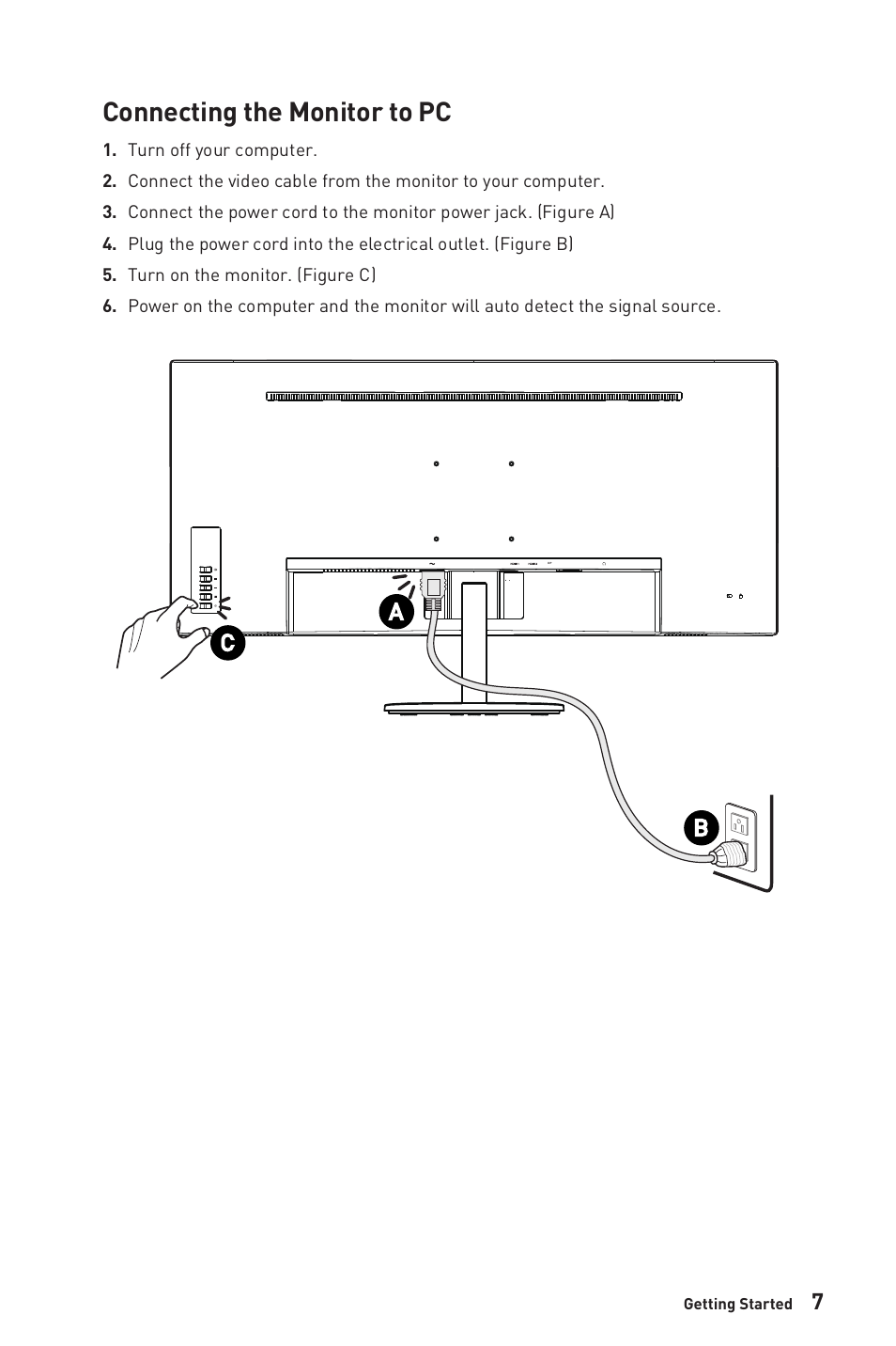 Connecting the monitor to pc, Ab b c c | MSI PRO MP341CQW 34" 1440p 100 Hz Ultrawide Business Monitor (White) User Manual | Page 7 / 23