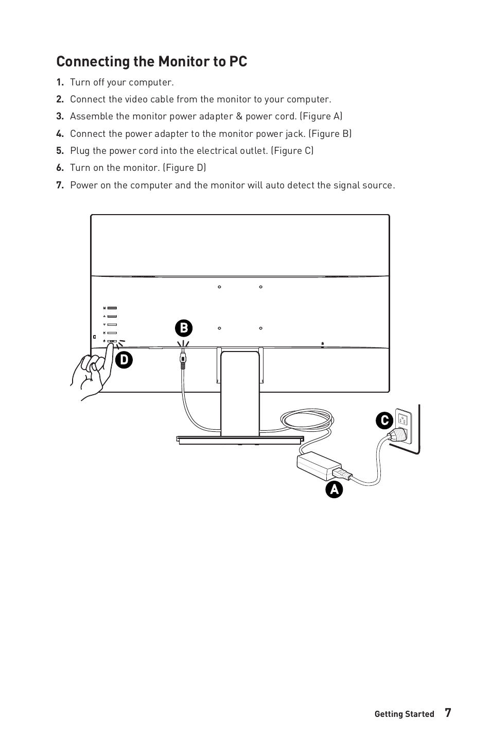 Connecting the monitor to pc | MSI PRO MP241X 23.8'' 16:9 75 Hz VA Monitor User Manual | Page 7 / 22